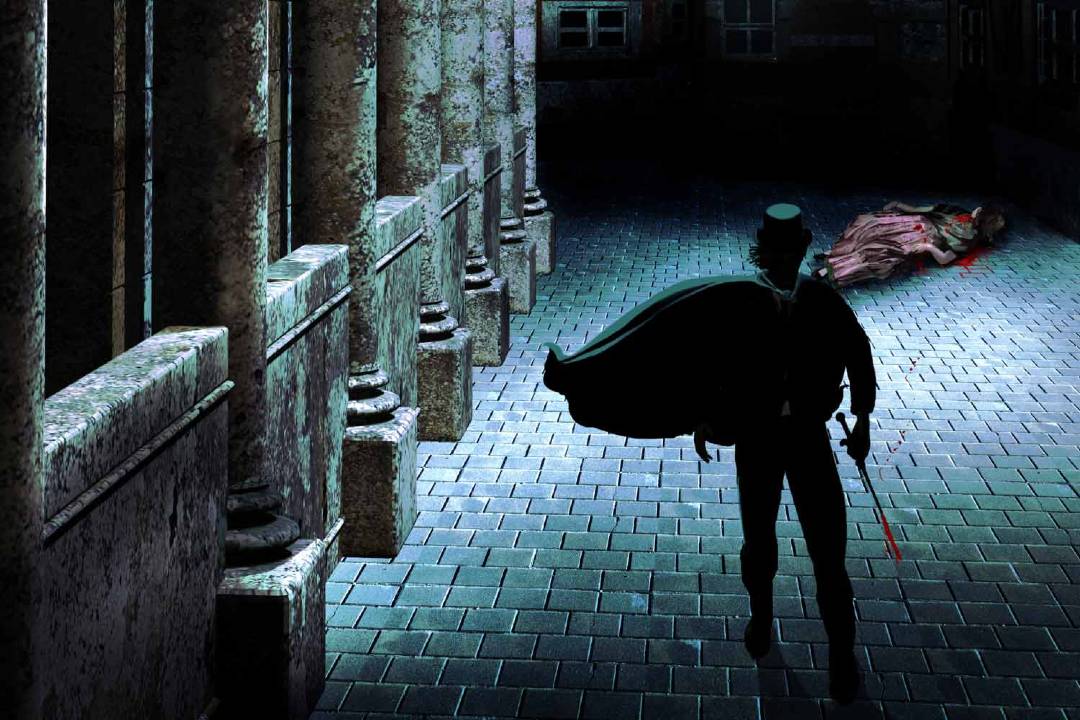 A photo of Jack the Ripper walking down a dark street.