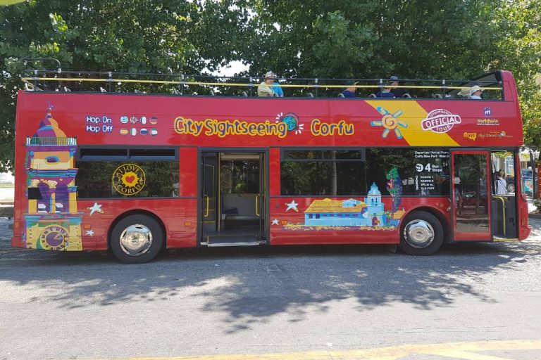 A photo of a Corfu hop-on hop-off bus tour.