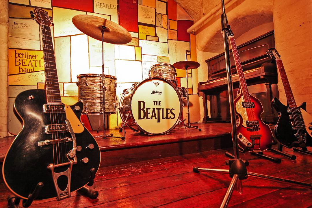A photo of instruments at The Beatles Story exhibition.