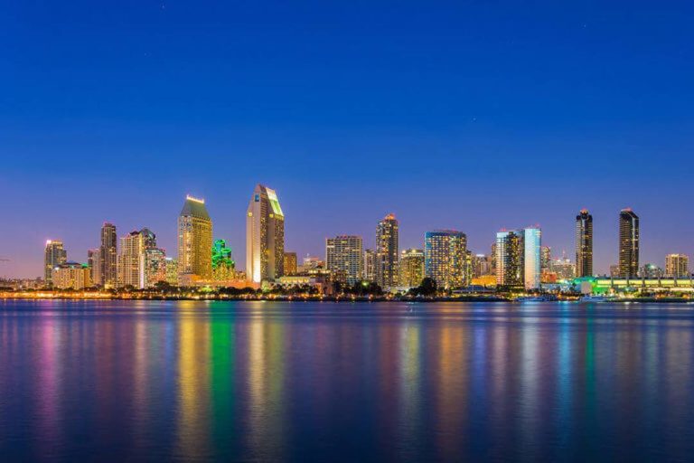 A photo of San Diego at night.