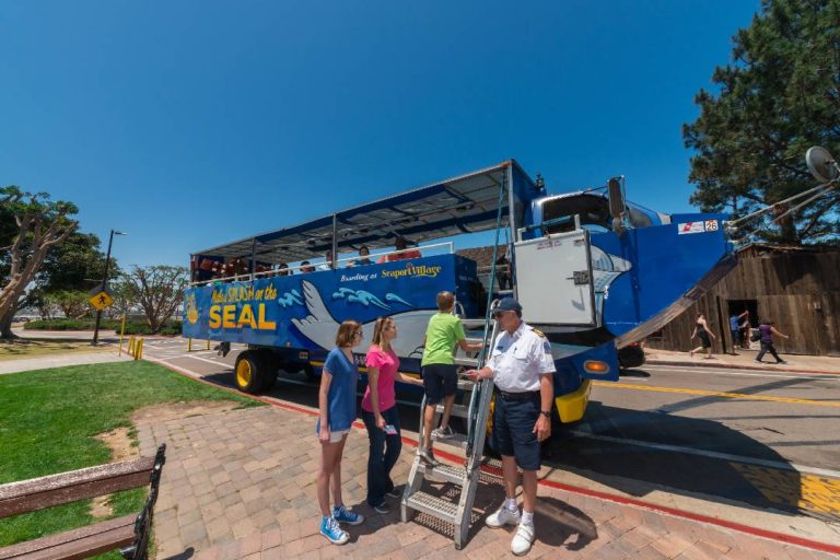 A photo of a San Diego SEAL Tours bus.