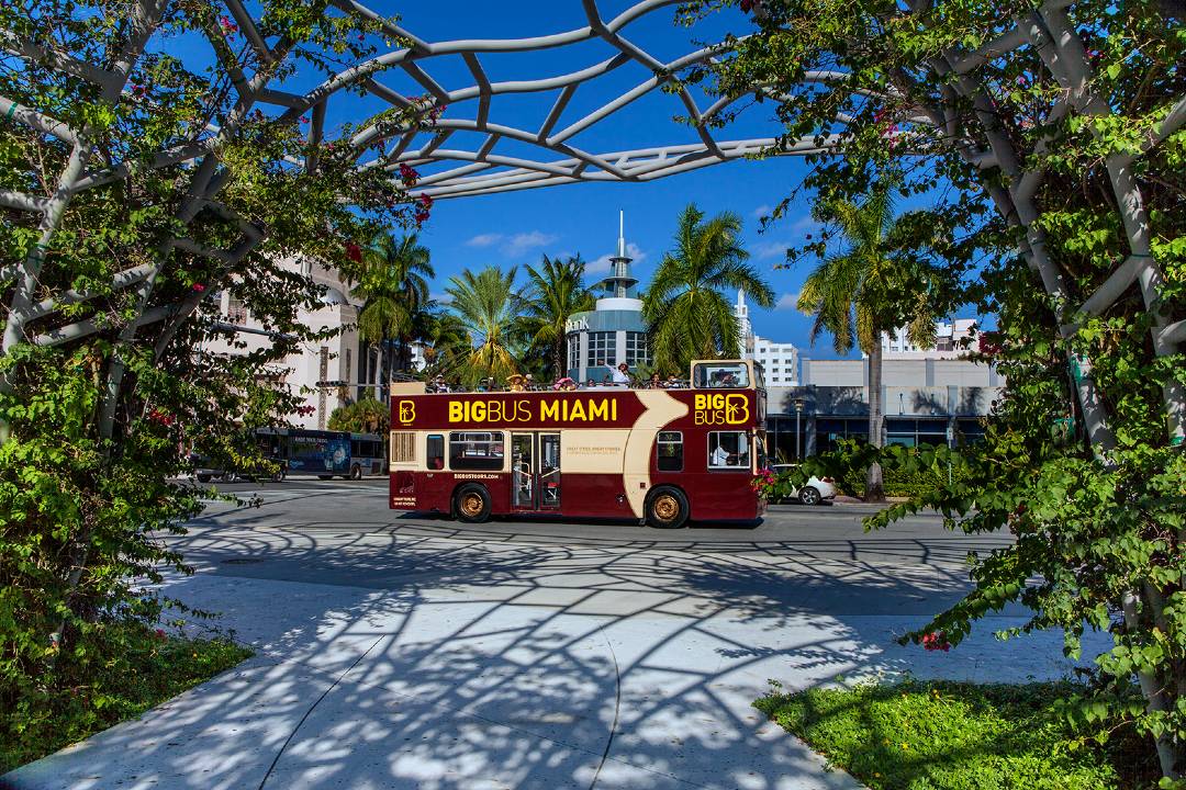 A photo of a bus tour in Miami.