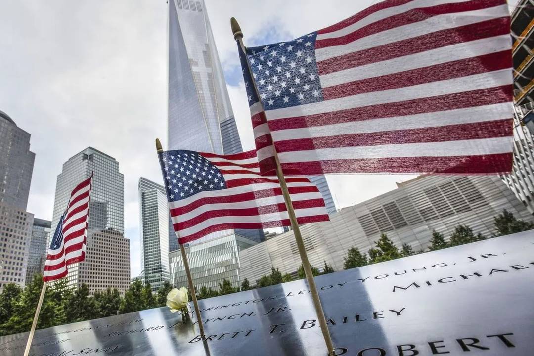 A photo of the 9/11 memorial in New York.