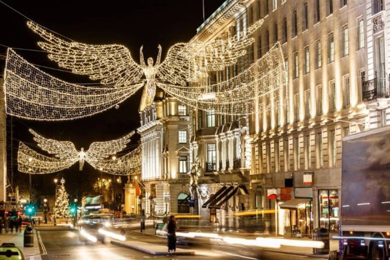 A photo of Christmas lights in Regent Street.
