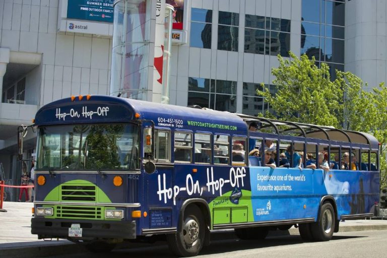 A photo of a Vancouver Hop-On Hop-Off bus.